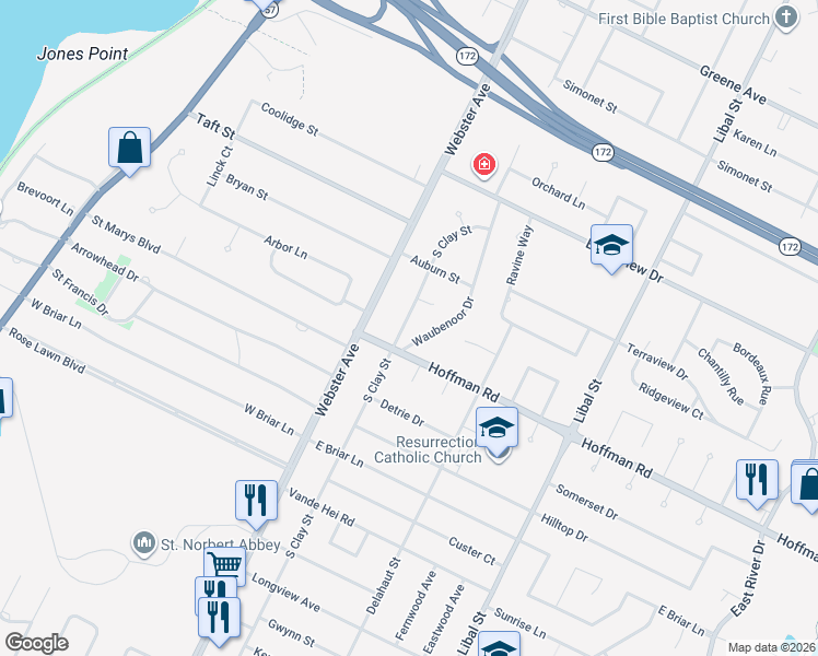 map of restaurants, bars, coffee shops, grocery stores, and more near 3282 South Clay Street in Green Bay