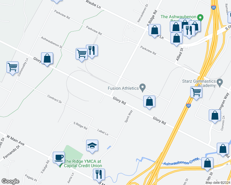 map of restaurants, bars, coffee shops, grocery stores, and more near 1000 Glory Road in Green Bay