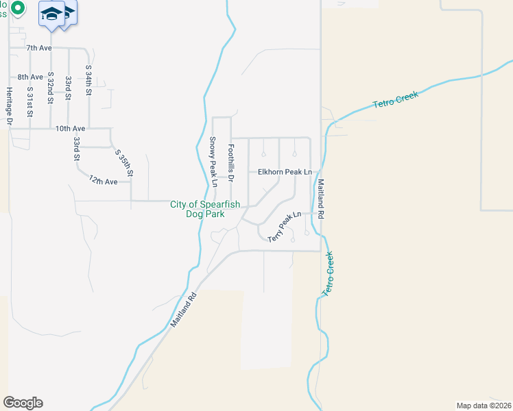 map of restaurants, bars, coffee shops, grocery stores, and more near 1010 Roughlock Lane in Spearfish