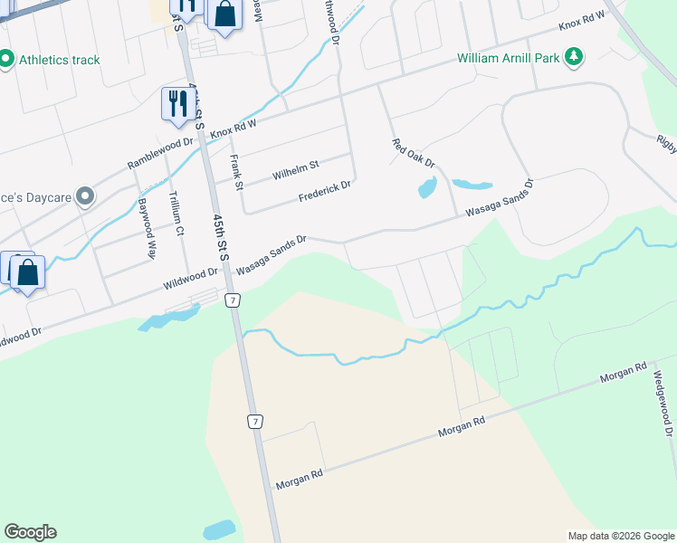 map of restaurants, bars, coffee shops, grocery stores, and more near 85 Pearl Street in Wasaga Beach
