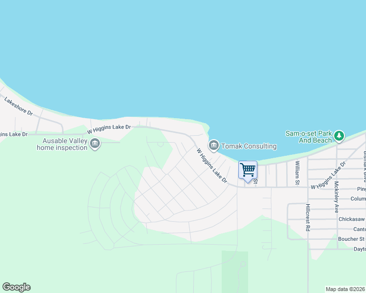 map of restaurants, bars, coffee shops, grocery stores, and more near Poplar Road in Roscommon County