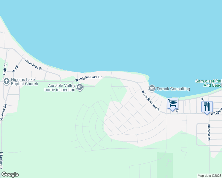 map of restaurants, bars, coffee shops, grocery stores, and more near 421-423 Maple Road in Roscommon
