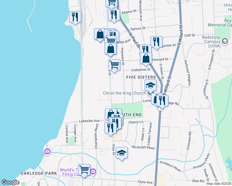 map of restaurants, bars, coffee shops, grocery stores, and more near 159 Locust Terrace in Burlington