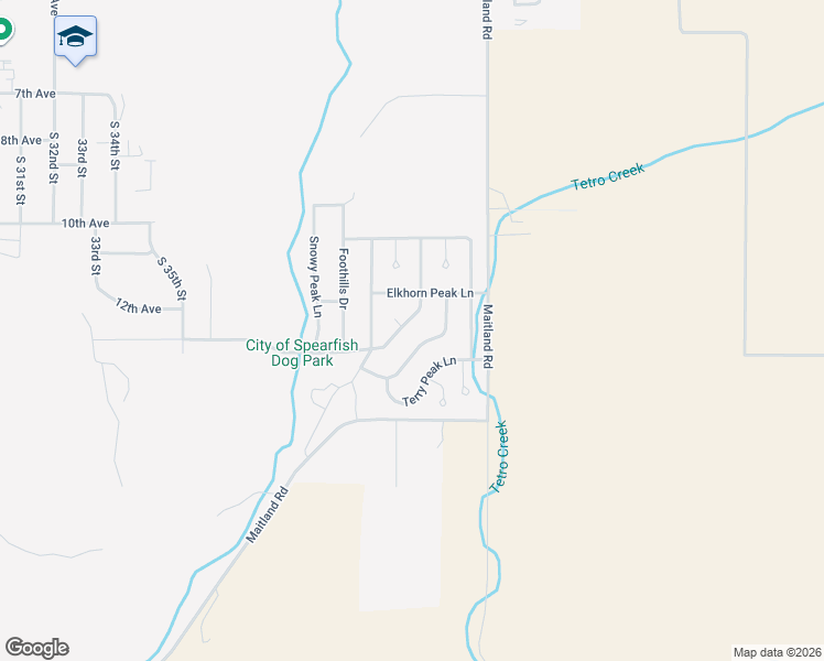 map of restaurants, bars, coffee shops, grocery stores, and more near 1010 Roughlock Lane in Spearfish
