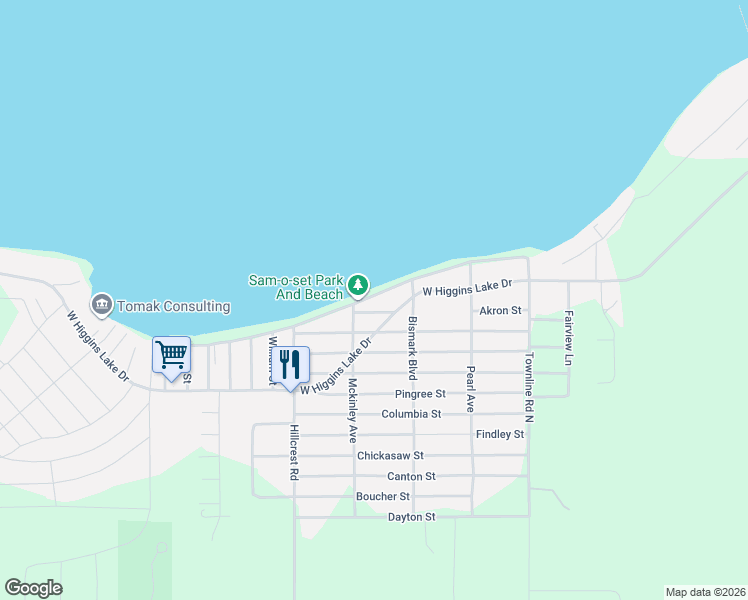 map of restaurants, bars, coffee shops, grocery stores, and more near 319-331 Sam-O-Set Boulevard in Roscommon