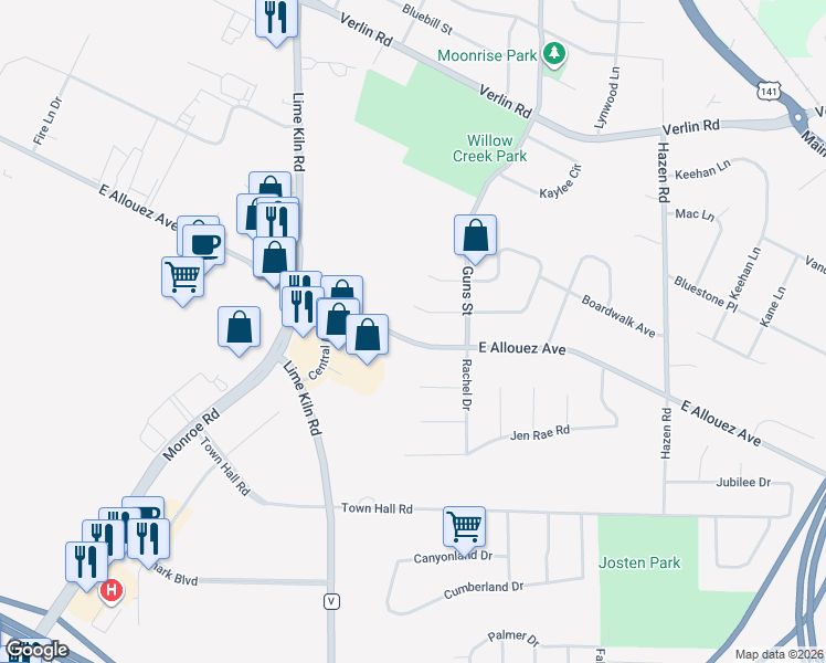 map of restaurants, bars, coffee shops, grocery stores, and more near 2112 Sunnymede Lane in Green Bay