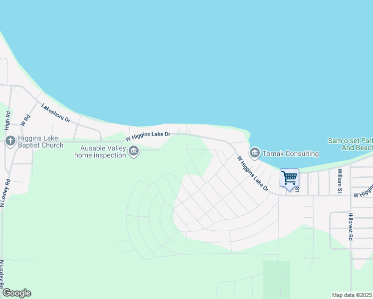 map of restaurants, bars, coffee shops, grocery stores, and more near 421 Maple Road in Roscommon