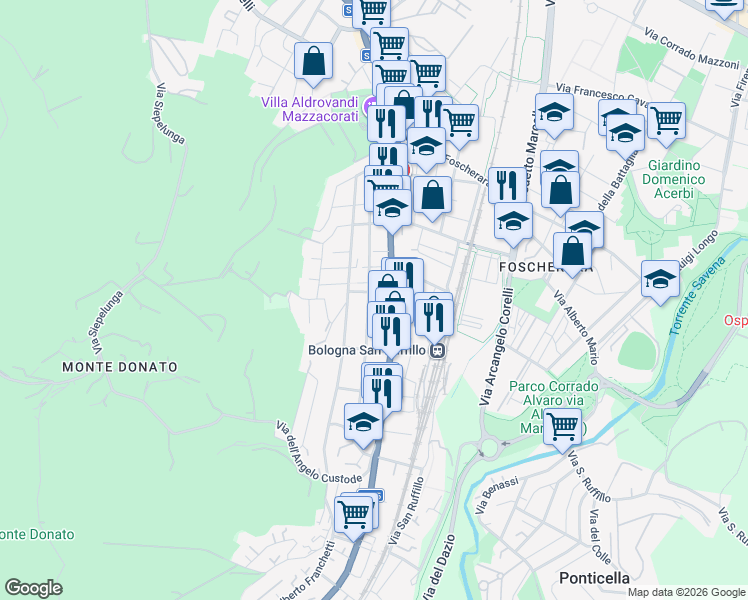 map of restaurants, bars, coffee shops, grocery stores, and more near 2 Via Antonio Labriola in Bologna