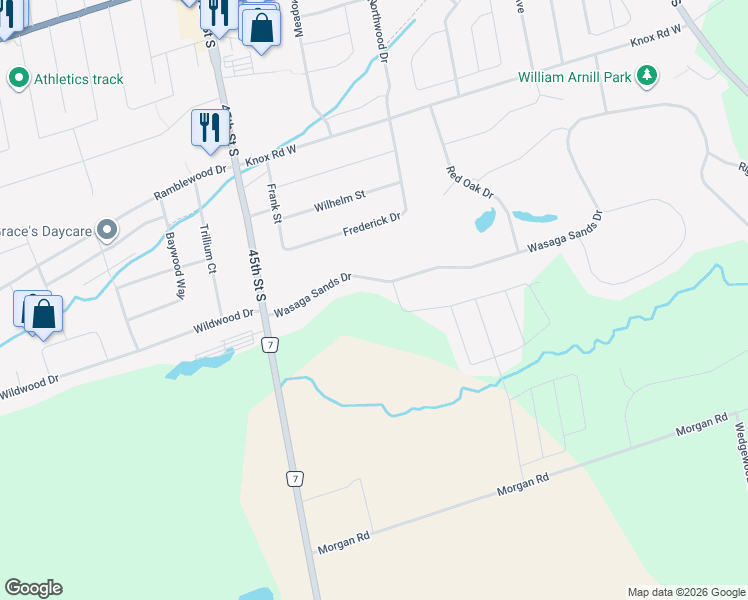 map of restaurants, bars, coffee shops, grocery stores, and more near 85 Pearl Street in Wasaga Beach
