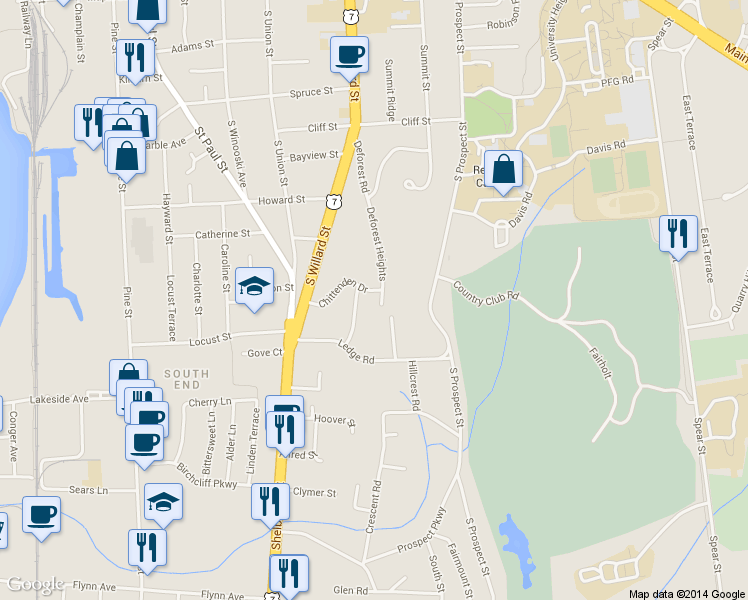 map of restaurants, bars, coffee shops, grocery stores, and more near 117 Deforest Heights in Burlington