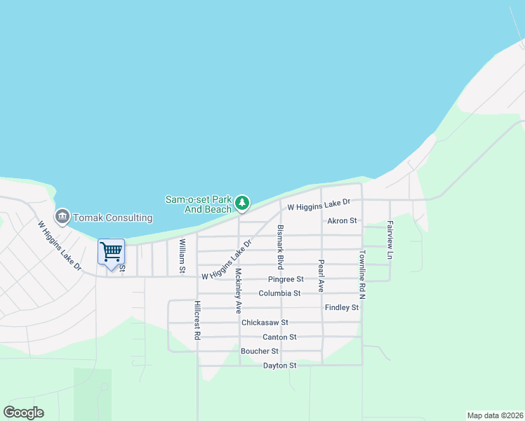 map of restaurants, bars, coffee shops, grocery stores, and more near 319 Sam-O-Set Boulevard in Roscommon