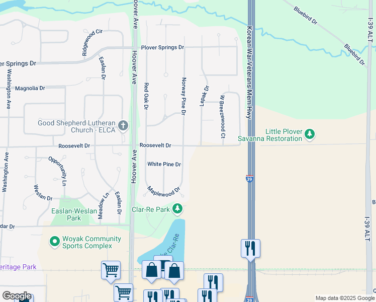 map of restaurants, bars, coffee shops, grocery stores, and more near 2211 Maplewood Drive in Plover