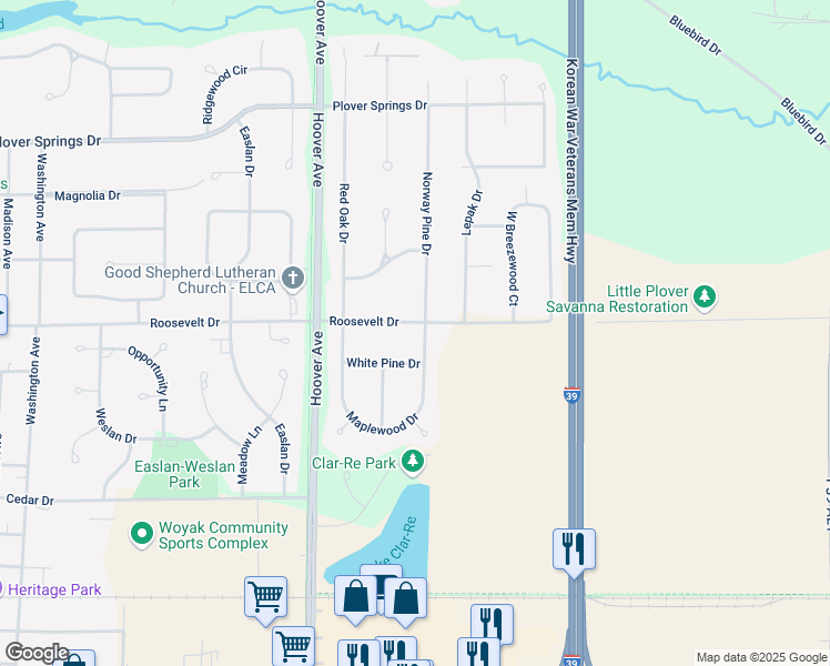 map of restaurants, bars, coffee shops, grocery stores, and more near 2211 Maplewood Drive in Plover