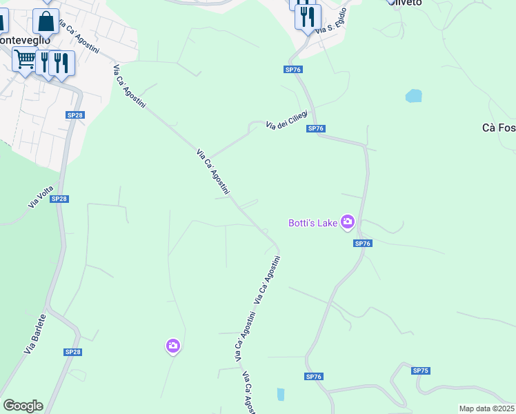 map of restaurants, bars, coffee shops, grocery stores, and more near 27 Via Ca' Agostini in Monteveglio