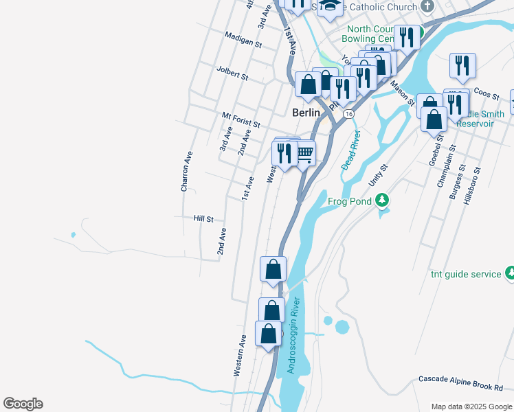 map of restaurants, bars, coffee shops, grocery stores, and more near 404 1st Avenue in Berlin