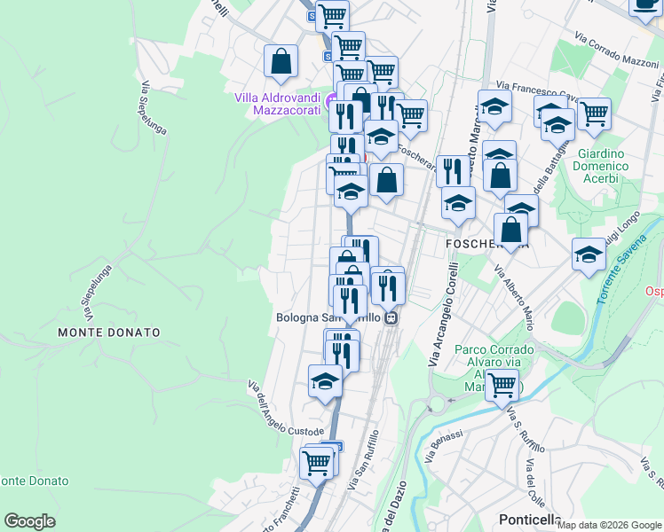 map of restaurants, bars, coffee shops, grocery stores, and more near 2 Via Antonio Labriola in Bologna