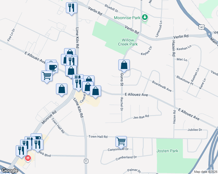 map of restaurants, bars, coffee shops, grocery stores, and more near 2112 Sunnymede Ln in Green Bay