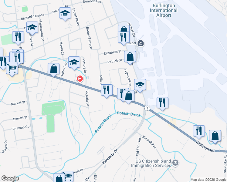 map of restaurants, bars, coffee shops, grocery stores, and more near 1660 Williston Rd in South Burlington