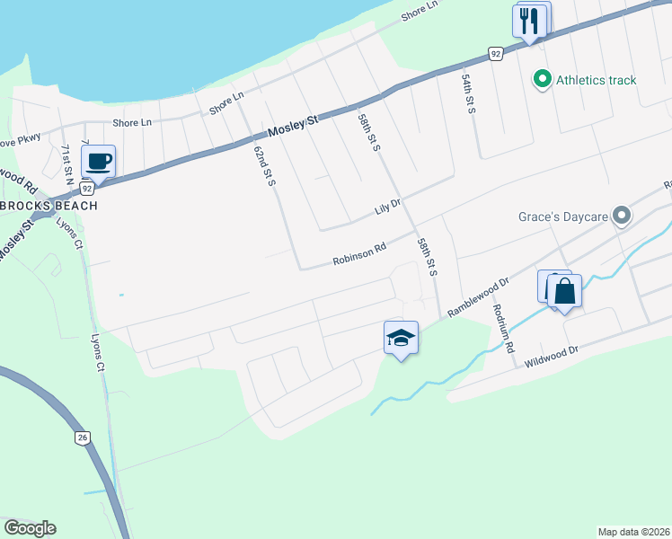 map of restaurants, bars, coffee shops, grocery stores, and more near 423 Robinson Road in Wasaga Beach