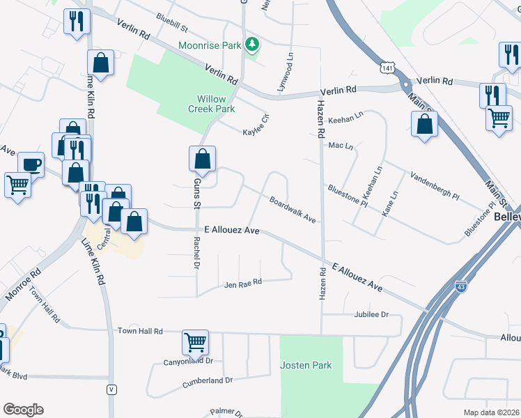 map of restaurants, bars, coffee shops, grocery stores, and more near 1983 Baltic Terrace in Bellevue