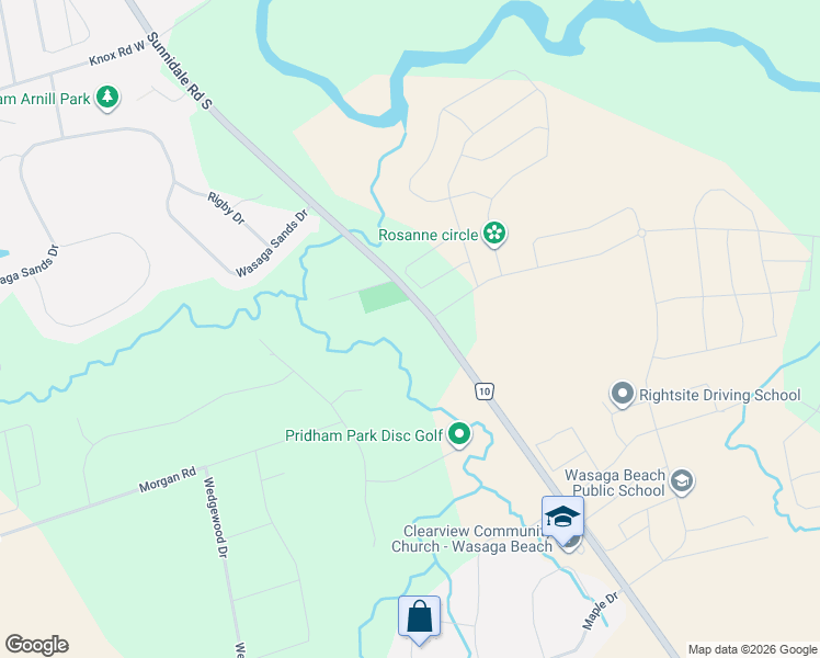 map of restaurants, bars, coffee shops, grocery stores, and more near 630 Sunnidale Road in Wasaga Beach