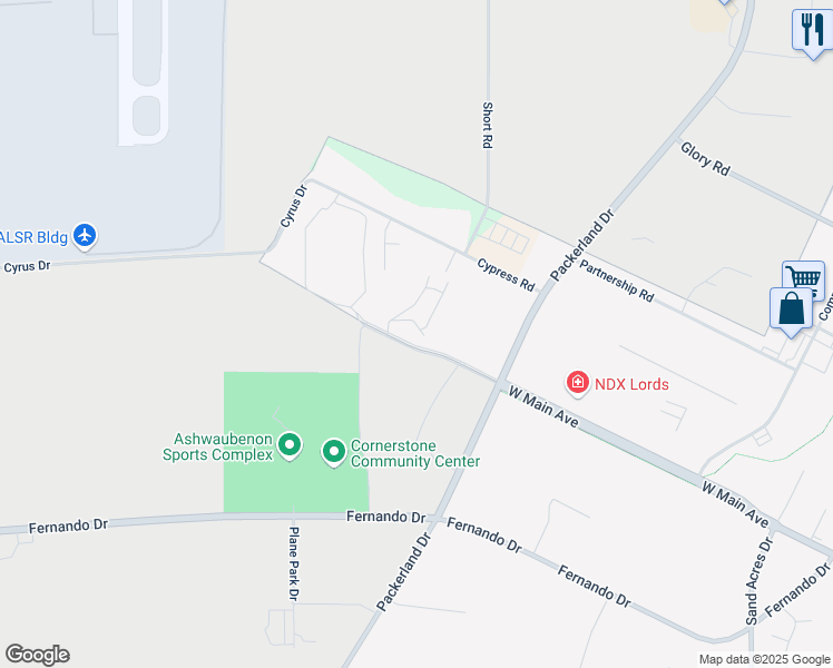 map of restaurants, bars, coffee shops, grocery stores, and more near 1624 West Main Avenue in Ashwaubenon