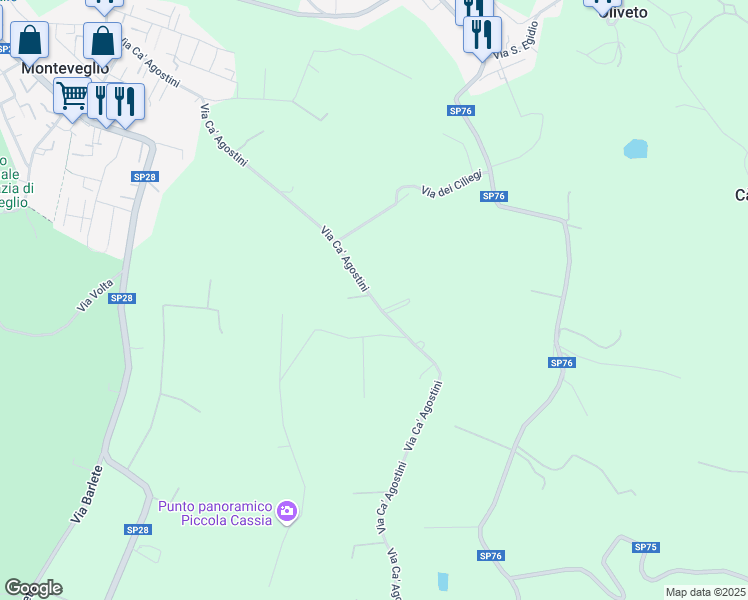 map of restaurants, bars, coffee shops, grocery stores, and more near 27 Via Ca' Agostini in Monteveglio
