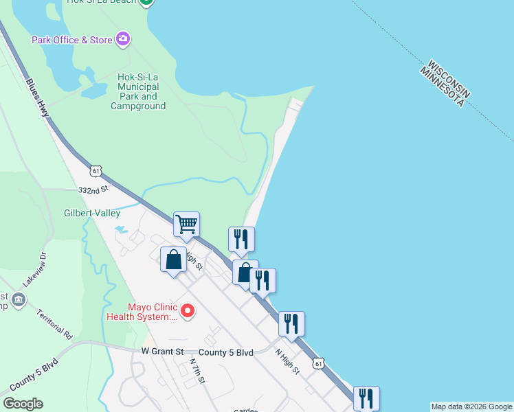 map of restaurants, bars, coffee shops, grocery stores, and more near 430 Central Point Road in Lake City