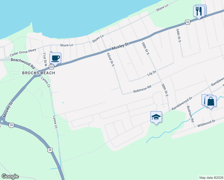 map of restaurants, bars, coffee shops, grocery stores, and more near 51 Robinson Road in Wasaga Beach