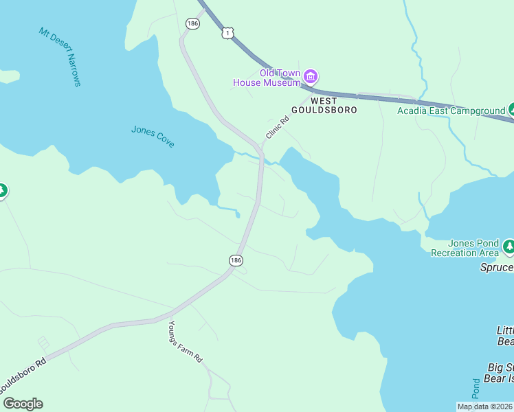 map of restaurants, bars, coffee shops, grocery stores, and more near 152 South Gouldsboro Road in Gouldsboro