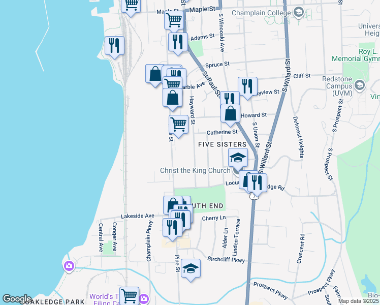map of restaurants, bars, coffee shops, grocery stores, and more near 159 Locust Terrace in Burlington