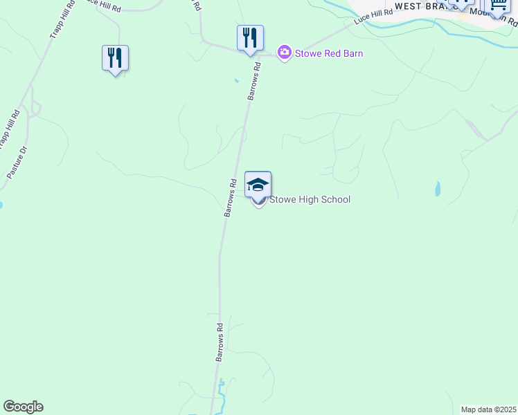 map of restaurants, bars, coffee shops, grocery stores, and more near 413 Barrows Road in Stowe
