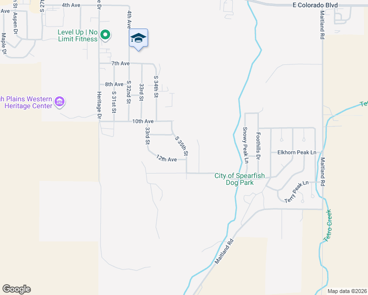 map of restaurants, bars, coffee shops, grocery stores, and more near South 35th Street in Spearfish