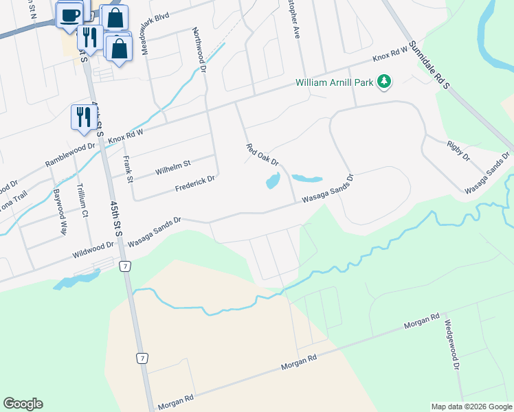 map of restaurants, bars, coffee shops, grocery stores, and more near 41 Wasaga Sands Drive in Wasaga Beach