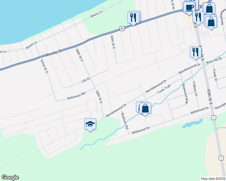 map of restaurants, bars, coffee shops, grocery stores, and more near in Wasaga Beach