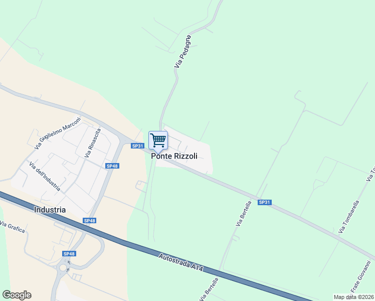 map of restaurants, bars, coffee shops, grocery stores, and more near 11 Via Verde in Ponte Rizzoli