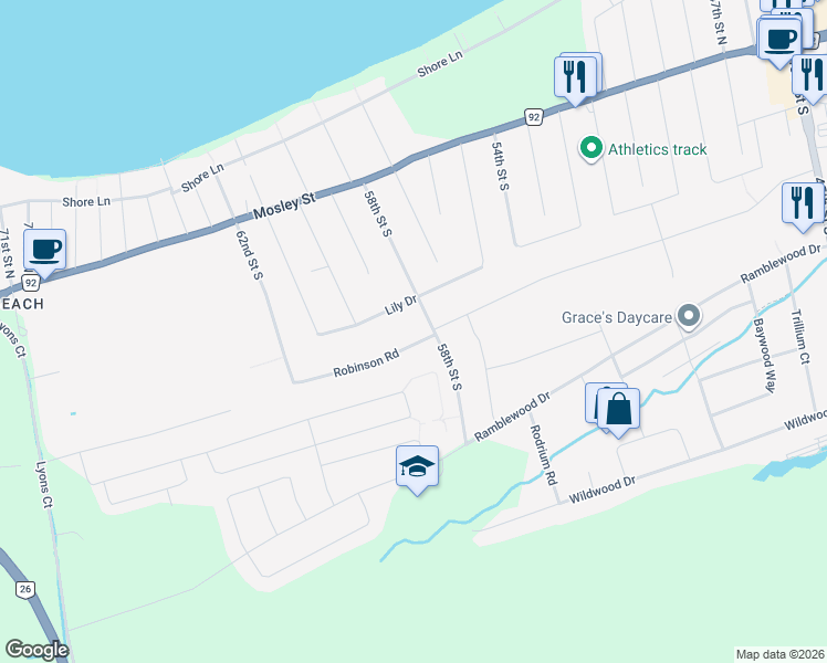 map of restaurants, bars, coffee shops, grocery stores, and more near 328 Robinson Road in Wasaga Beach