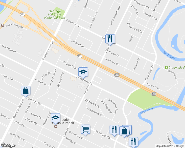 map of restaurants, bars, coffee shops, grocery stores, and more near 2822 Libal Street in Green Bay