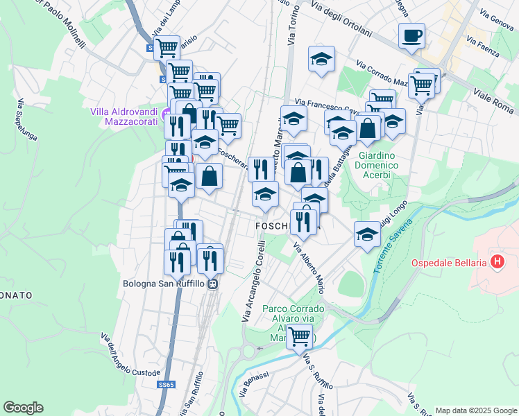 map of restaurants, bars, coffee shops, grocery stores, and more near 2/2 Via Benedetto Marcello in Bologna