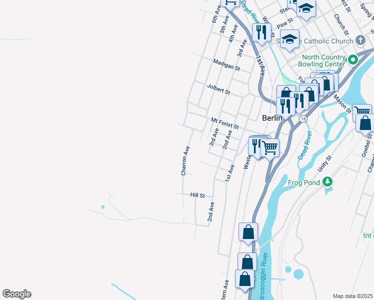 map of restaurants, bars, coffee shops, grocery stores, and more near 63 Charron Avenue in Berlin