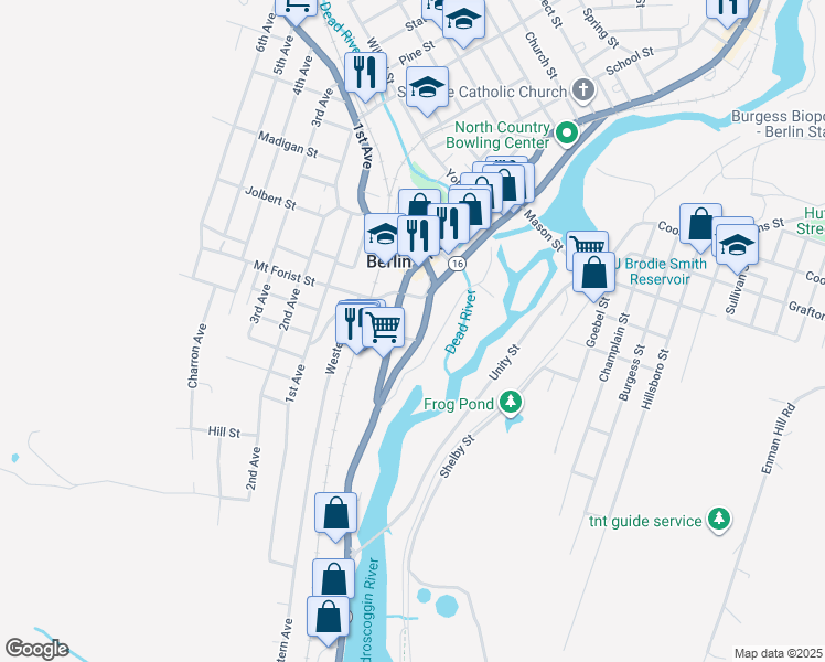 map of restaurants, bars, coffee shops, grocery stores, and more near 38 Glen Avenue in Berlin