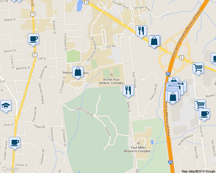 map of restaurants, bars, coffee shops, grocery stores, and more near S Burlington Recreation Path in Chittenden