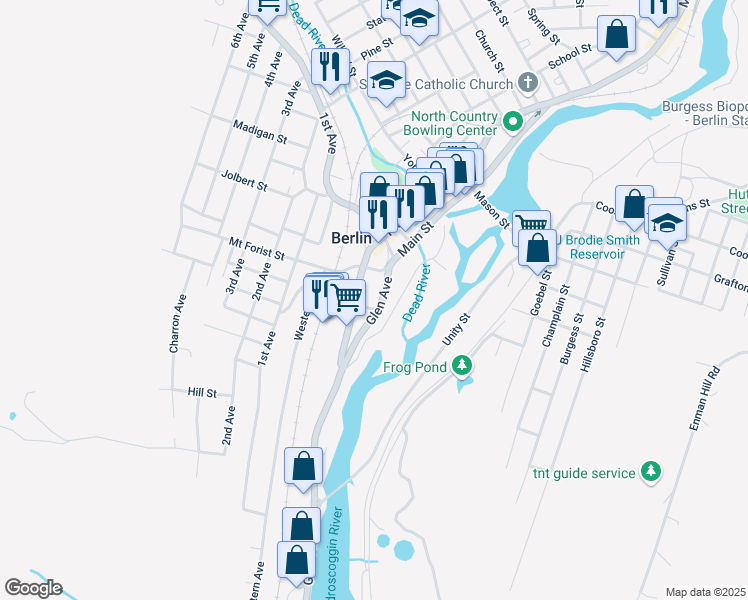 map of restaurants, bars, coffee shops, grocery stores, and more near 13 Exchange Street in Berlin