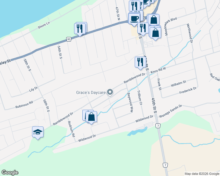 map of restaurants, bars, coffee shops, grocery stores, and more near 172 Ramblewood Drive in Wasaga Beach