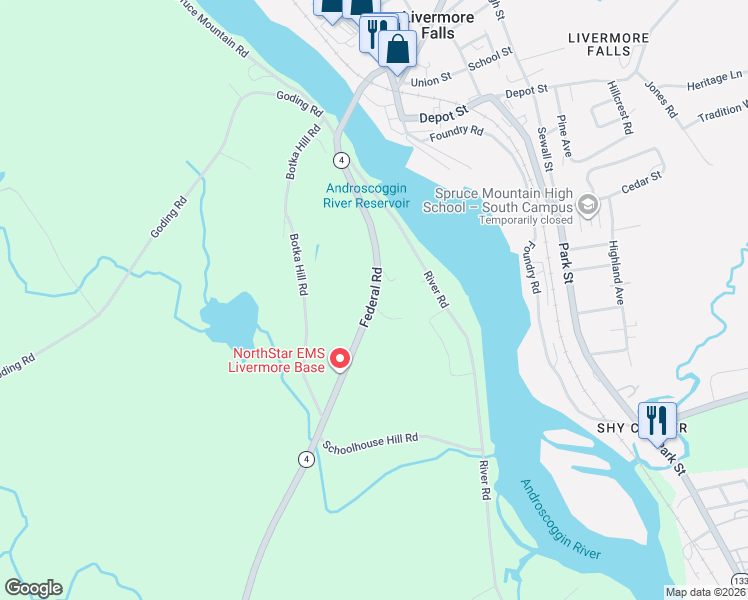 map of restaurants, bars, coffee shops, grocery stores, and more near 74 Federal Road in Livermore