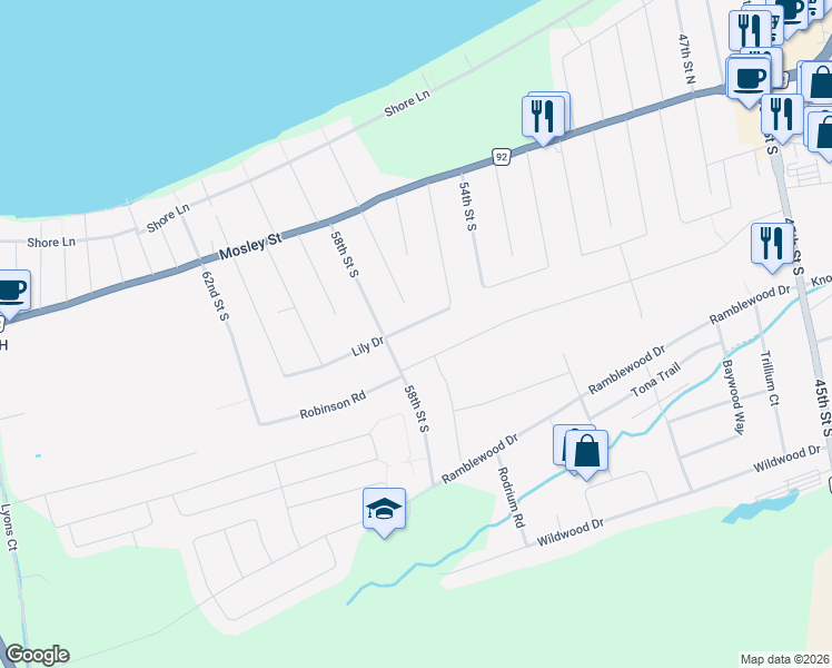 map of restaurants, bars, coffee shops, grocery stores, and more near 59 Lily Drive in Wasaga Beach