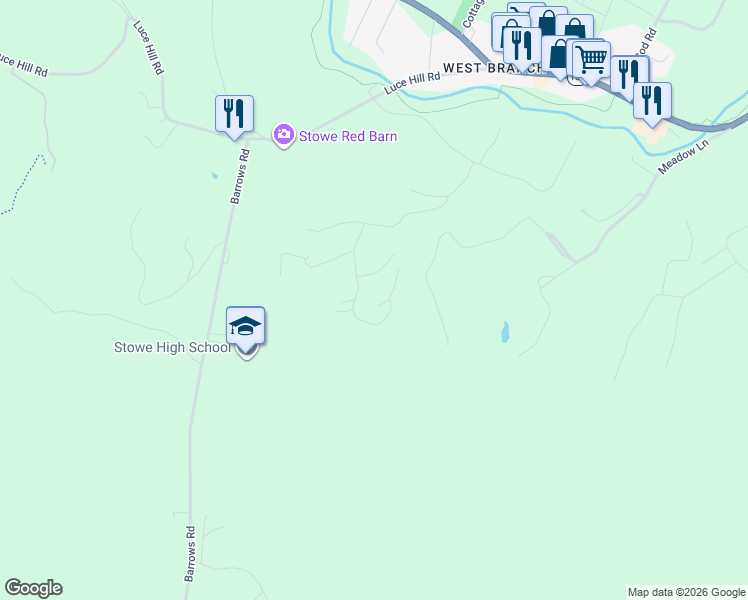 map of restaurants, bars, coffee shops, grocery stores, and more near 464 Field Rd in Stowe