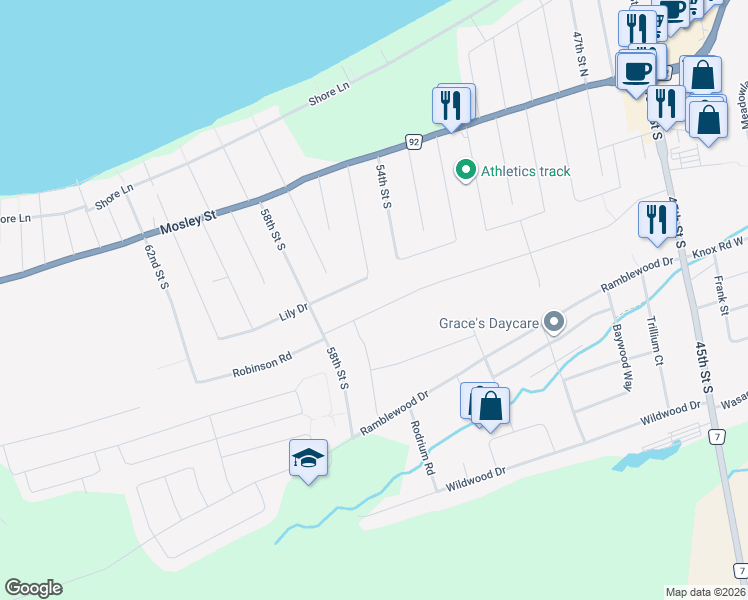 map of restaurants, bars, coffee shops, grocery stores, and more near 15 Lily Drive in Wasaga Beach