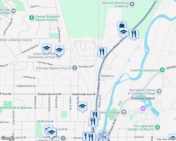 map of restaurants, bars, coffee shops, grocery stores, and more near 819 Headley Court in Northfield
