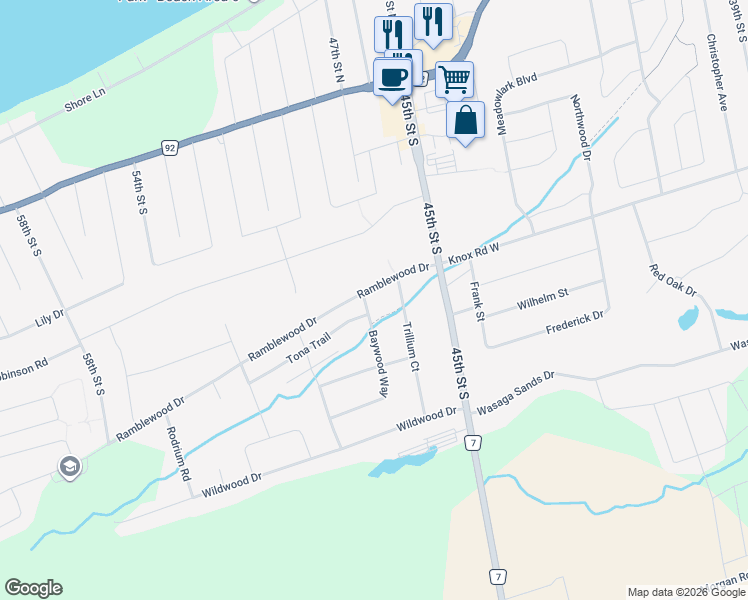 map of restaurants, bars, coffee shops, grocery stores, and more near 12 Trillium Court in Wasaga Beach